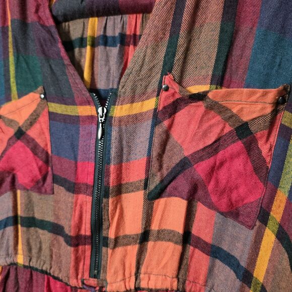 Torrid Plaid Dress Size 2 Orange Blue Zip Pockets Roll Sleeves Cinch Waist - Picture 9 of 9